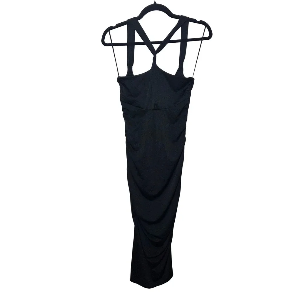 Free‎ People Intimately Ruched Midi Dress Black Spaghetti Strap V Neck